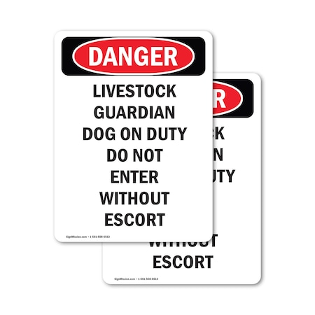 Signmission Livestock Guardian Dog On Duty Danger Sign, Vinyl Decal, 3.5in W x 5in L, 2PK OS-2PACK-DS-D-35-V-2150